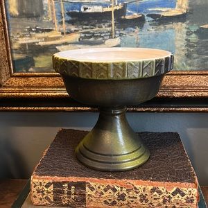 VINTAGE Haeger USA Green Compote Dish Pedestal Bowl Candy Dish